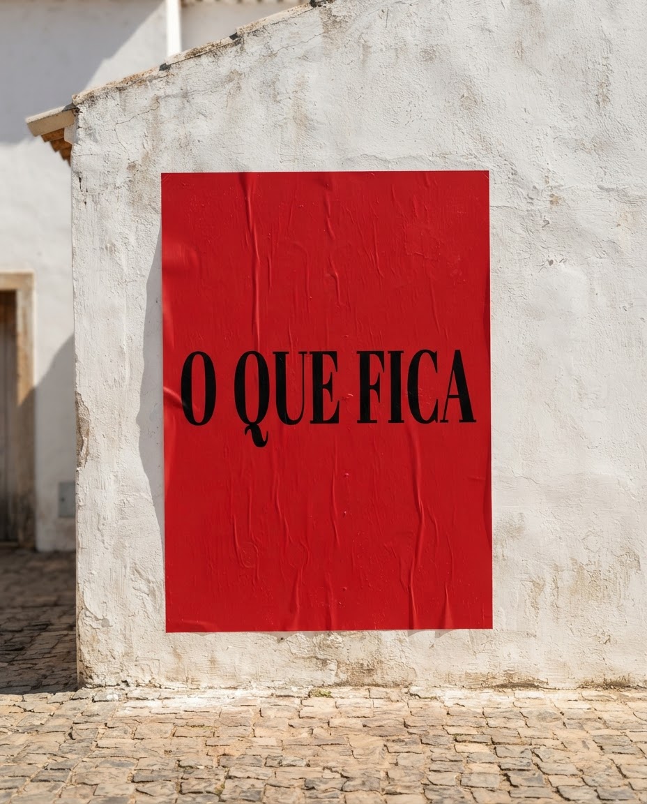 O mesmo cartaz em rua de pedra